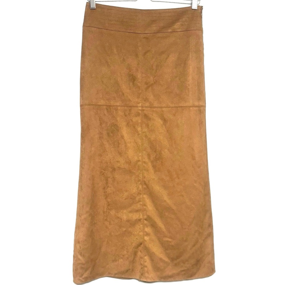 BCBG Max Azria Brown Faux Suede Long Western Boho Skirt Size 2 Cowgirl Southwest